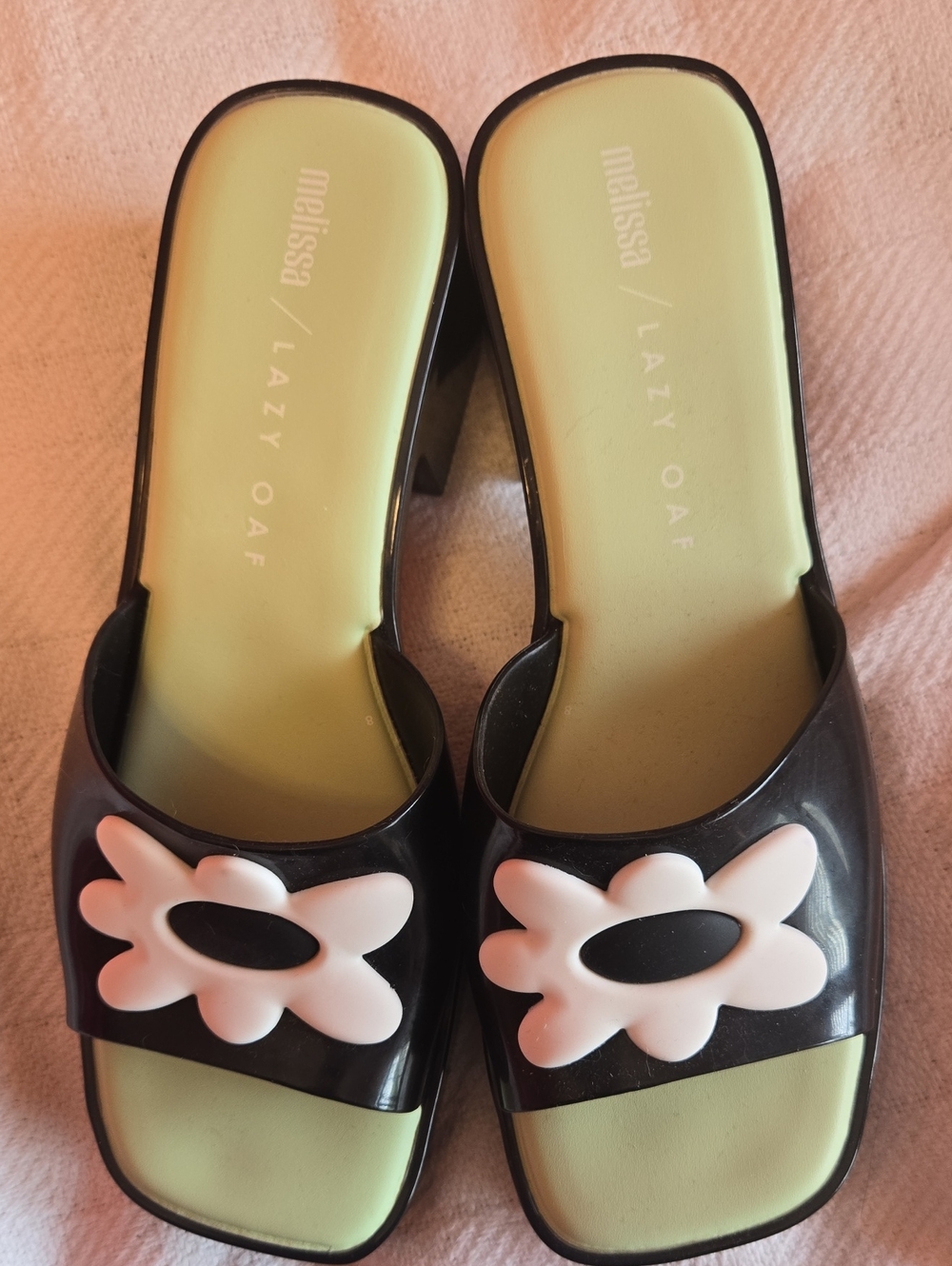 Melissa Black Slide Mules with Flower Accents